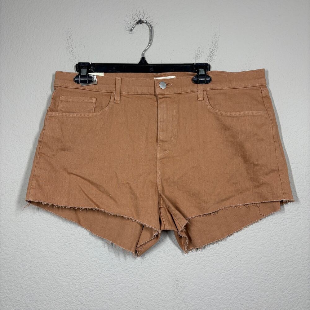L'Agence 33 Audrey Mid Rise Cut Off Shorts Dark Camel Brown Cotton Blend Pockets